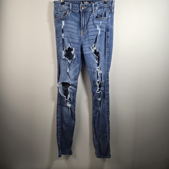 Hollister Blue Skinny Jeans with Vintage Distressing - Picture 1 of 7
